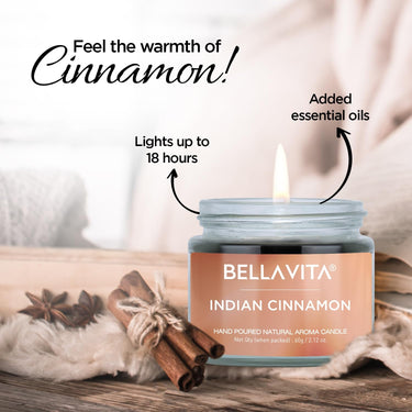 Bella Vita Organic Soy Wax Aroma Candles Set Of 4 Scented Aromatic Fragrance Vanilla, Cinnamon, Lavender & Rose For Gifting Home, 60 Gms Each,Up To 15 Hours Burn Time